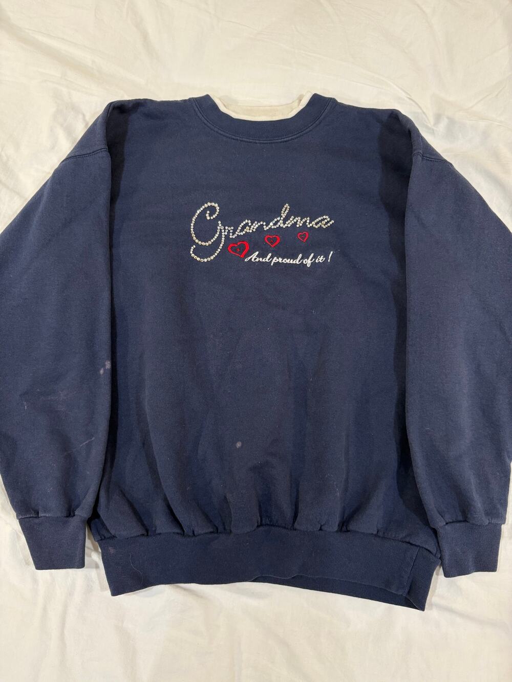 VTG 90s Rhinestone Grandma Navy Pullover Sweatshirt Size Medium